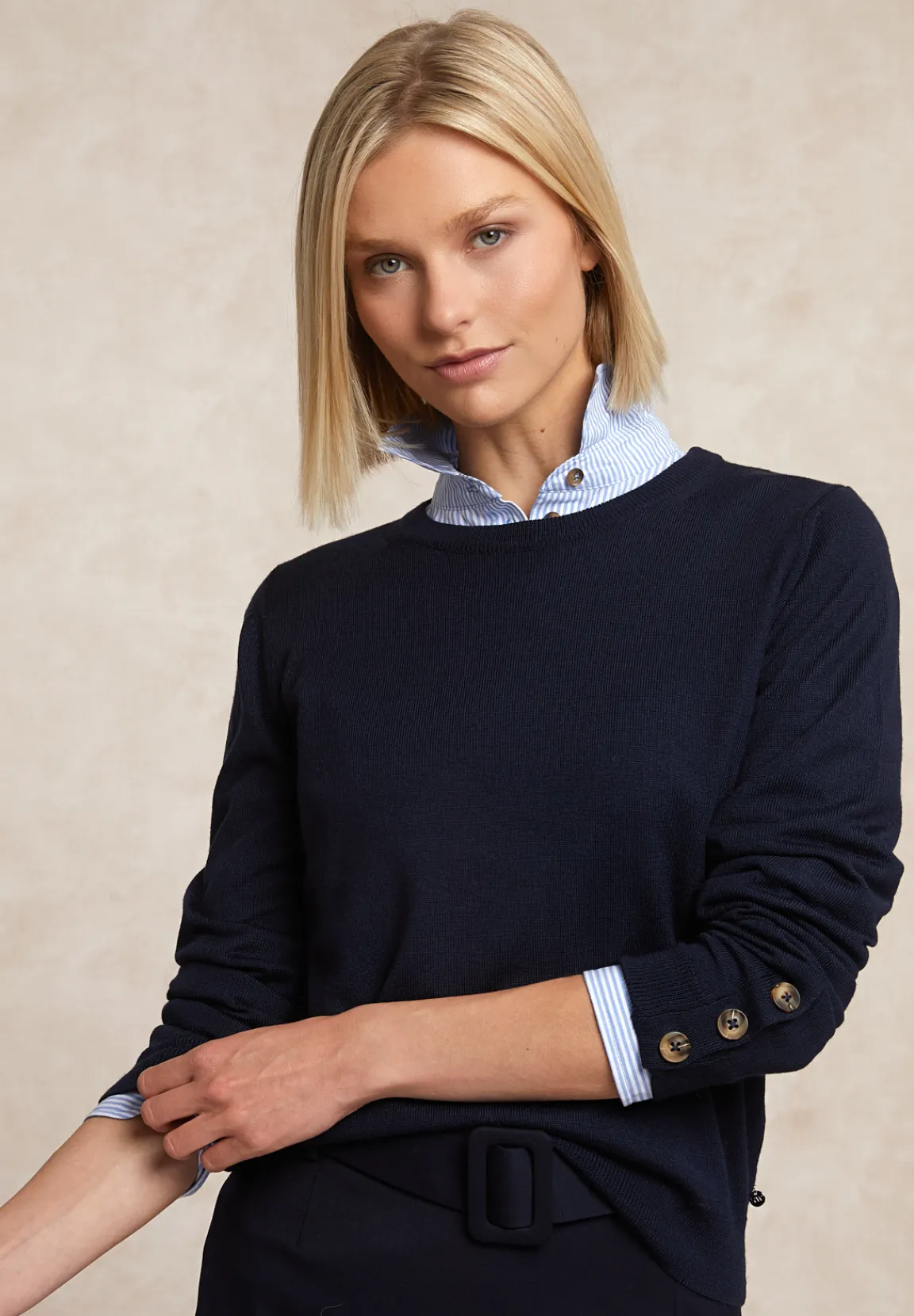 Best River Woods Merinotrui ronde hals navy -