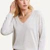 New River Woods Metallic V-hals trui lange mouwen beige -