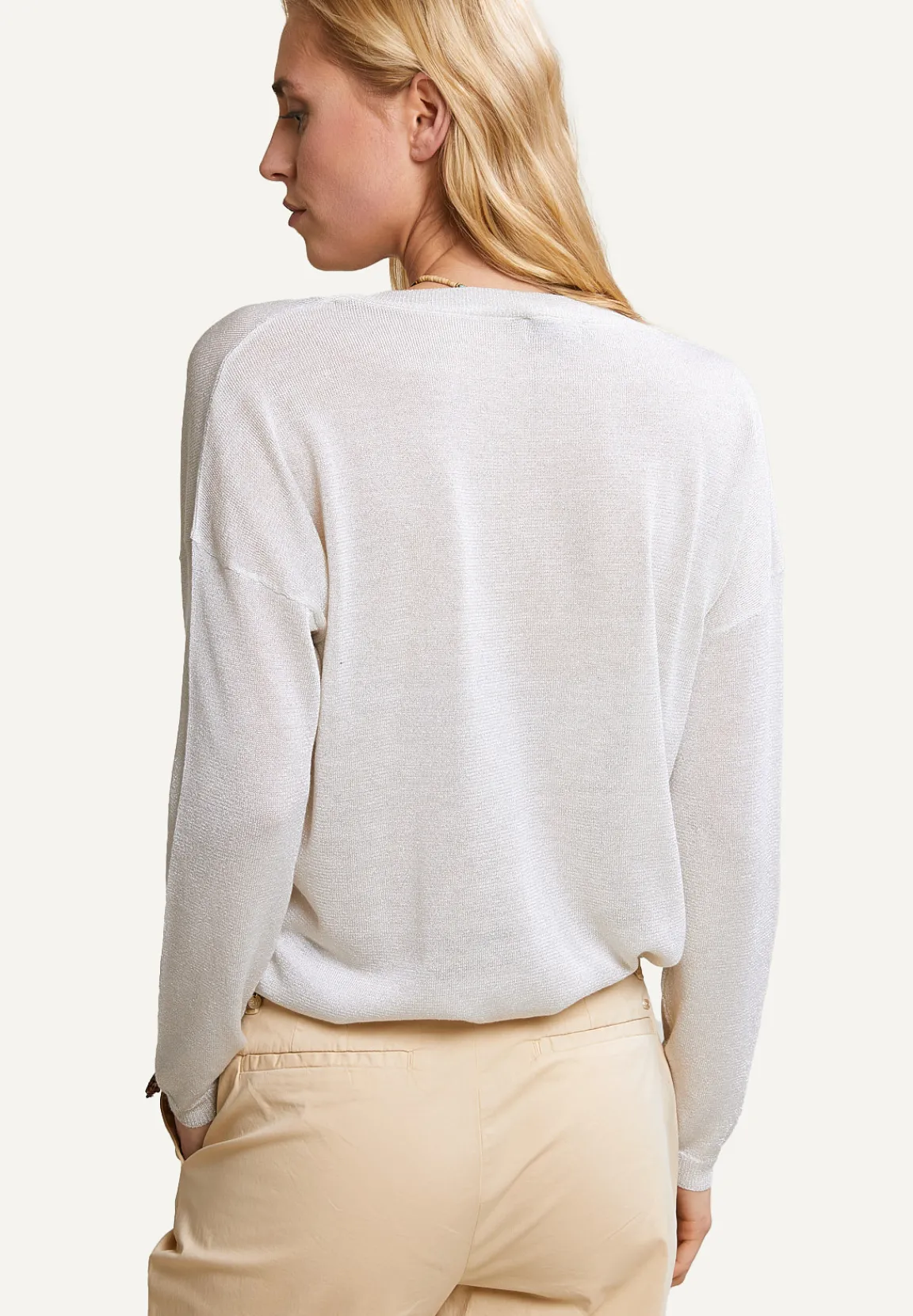 New River Woods Metallic V-hals trui lange mouwen beige -