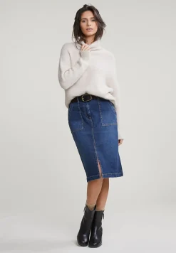 Sale River Woods Midi denim rok met split blauw -