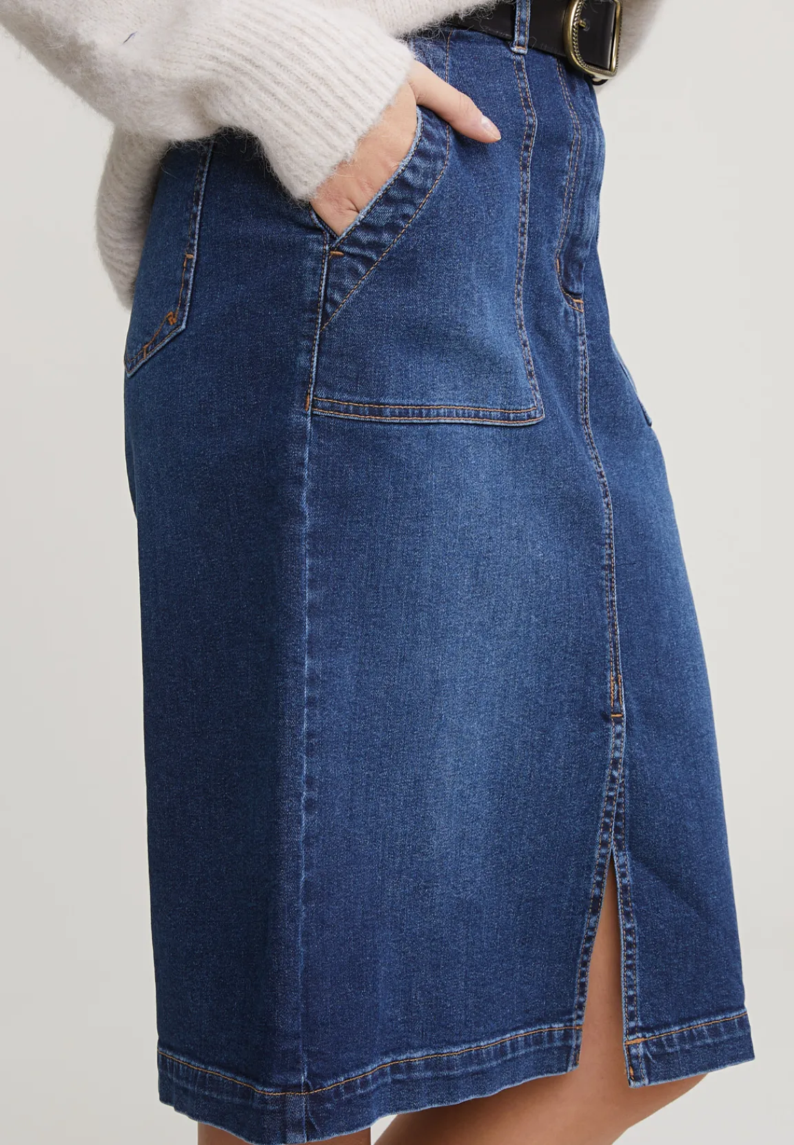 Sale River Woods Midi denim rok met split blauw -