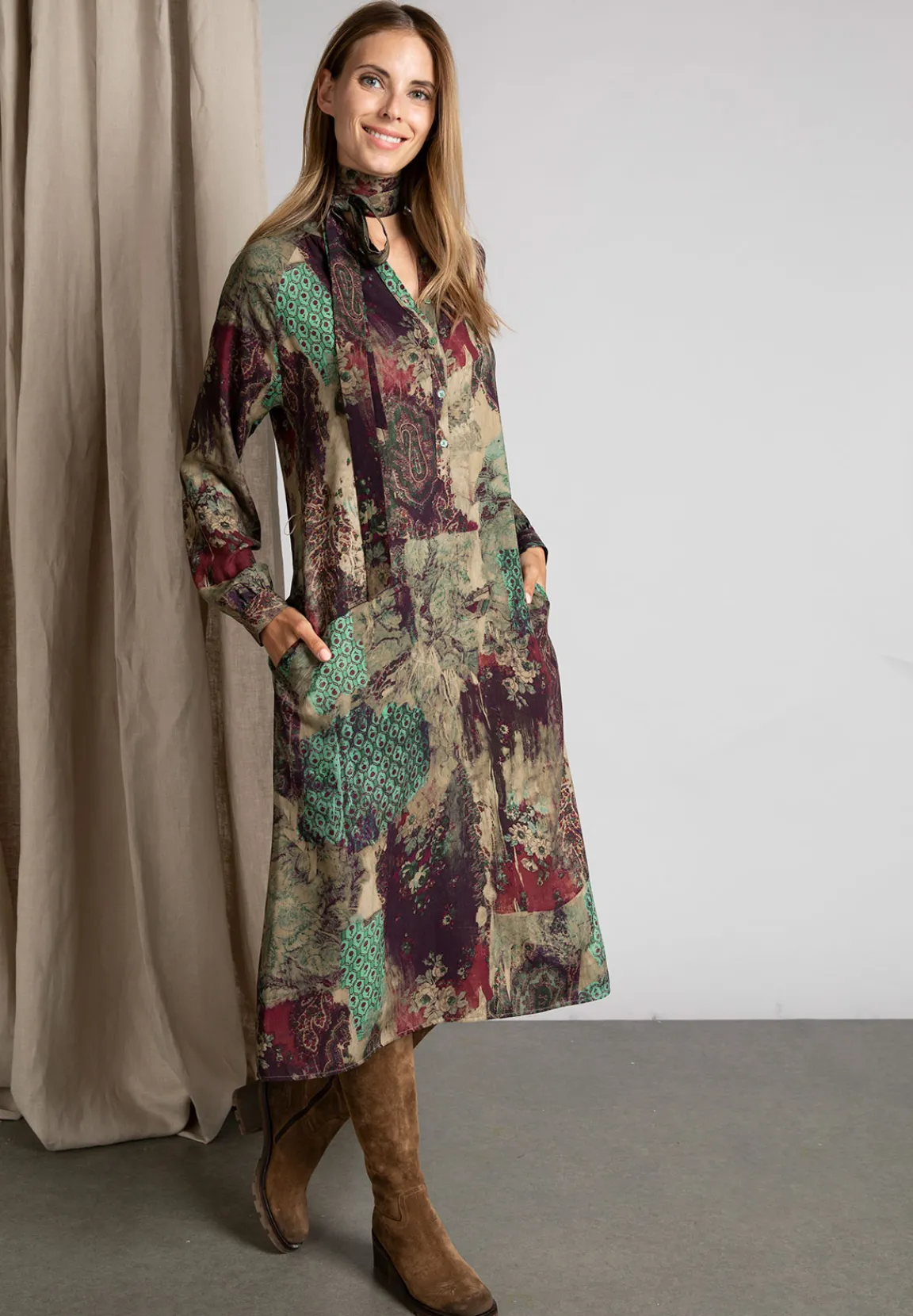 Fashion River Woods Midi-jurk in katoen in multi -