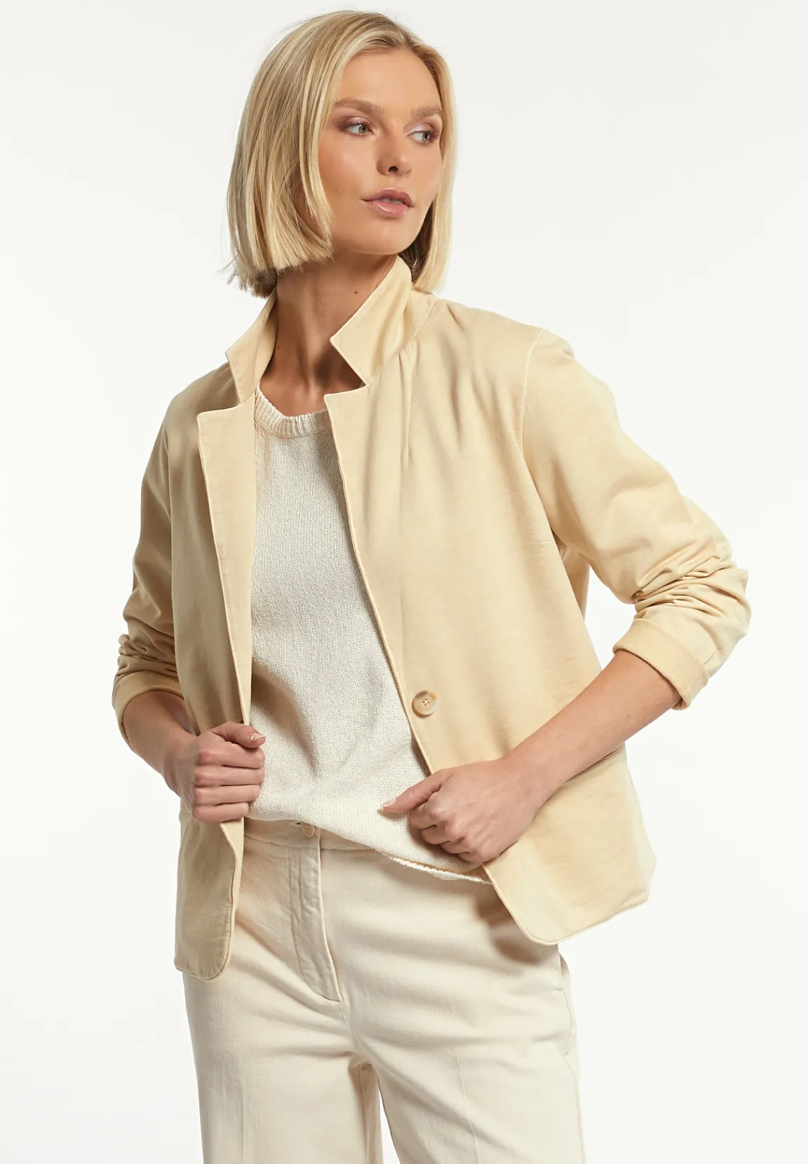 New River Woods Molleton effen blazer lange mouwen beige -