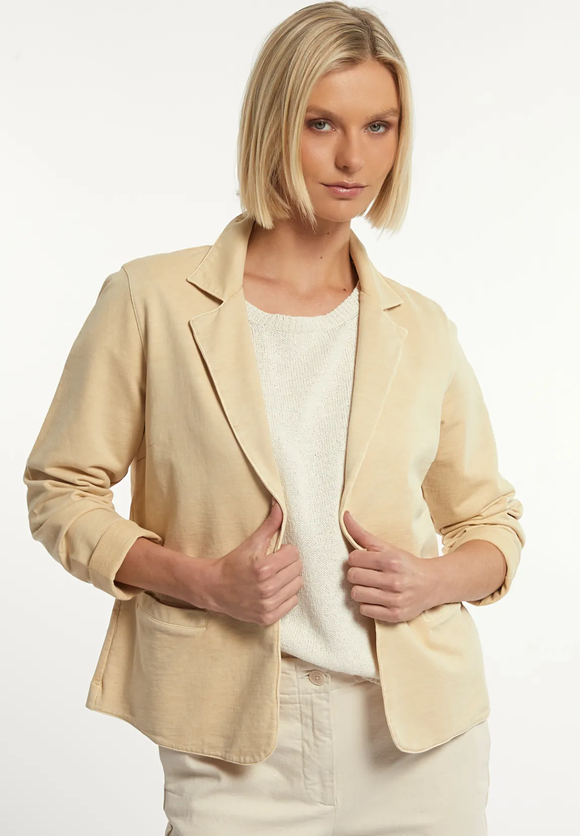 New River Woods Molleton effen blazer lange mouwen beige -