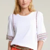 Online River Woods Multi geborduurde T-shirt pofmouwen -