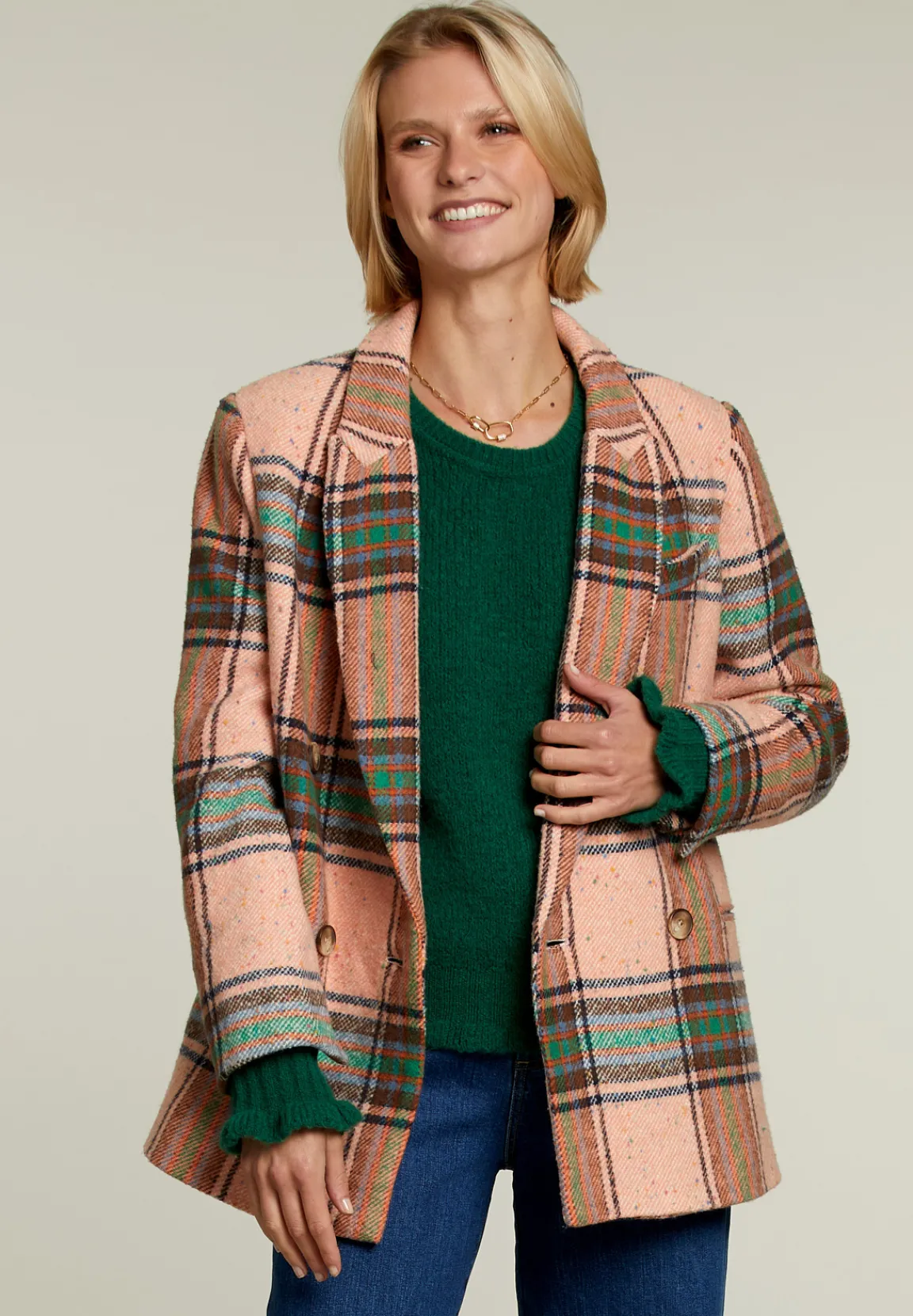 Fashion River Woods Multi geruite blazer 4 knopen -