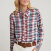 New River Woods Multi geruite blouse kraag met strik -