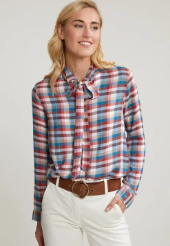 New River Woods Multi geruite blouse kraag met strik -