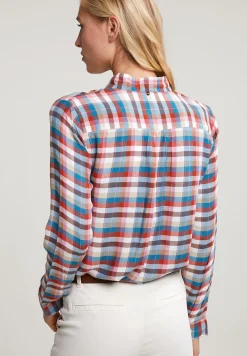 New River Woods Multi geruite blouse kraag met strik -