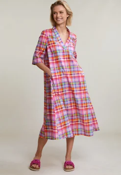 Hot River Woods Multi geruite V-hals jurk -