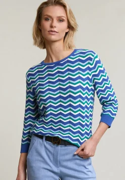 Online River Woods Multi gestreepte trui ronde hals 3/4 mouwen -