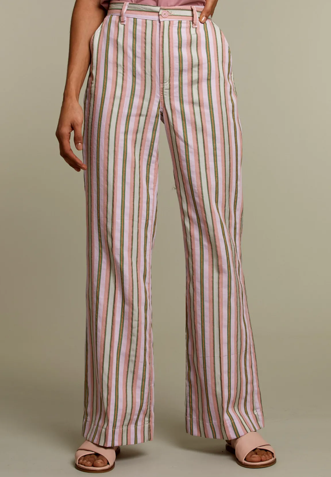 Best River Woods Multicolor gestreepte broek met wijde pijpen -