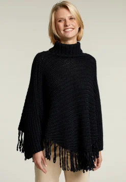 Discount River Woods Navy mouwloze rolkraag poncho -