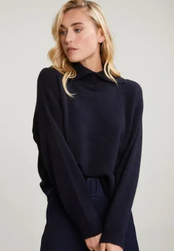 Best River Woods Navy trui opstaande kraag lange mouwen -