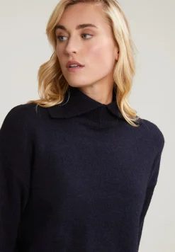 Best River Woods Navy trui opstaande kraag lange mouwen -