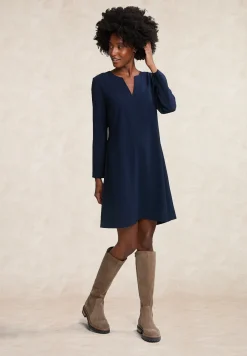 Best River Woods Navy V-hals jurk lange mouwen -