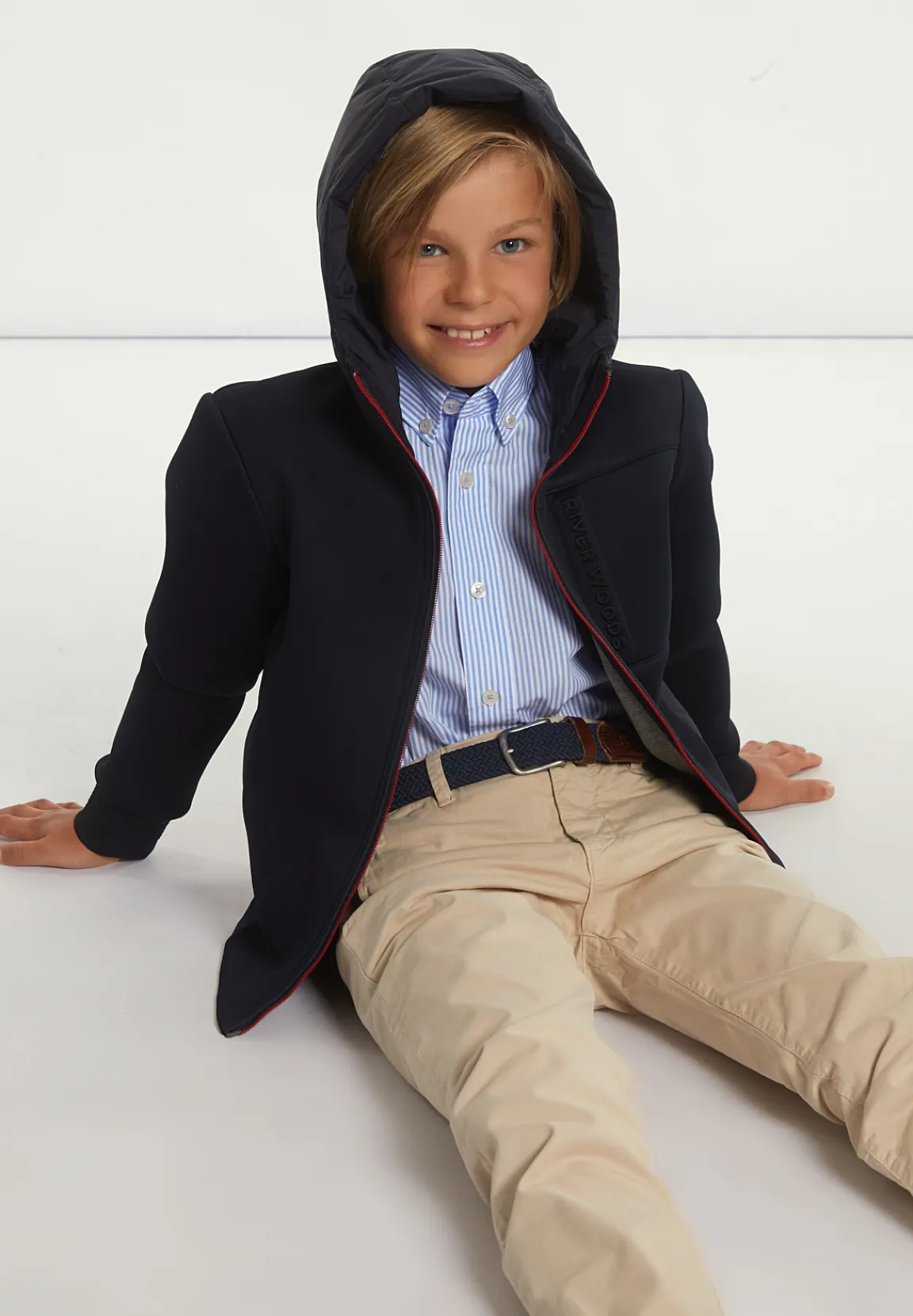 Discount River Woods Neopreen jas met kap borstzak navy blue -