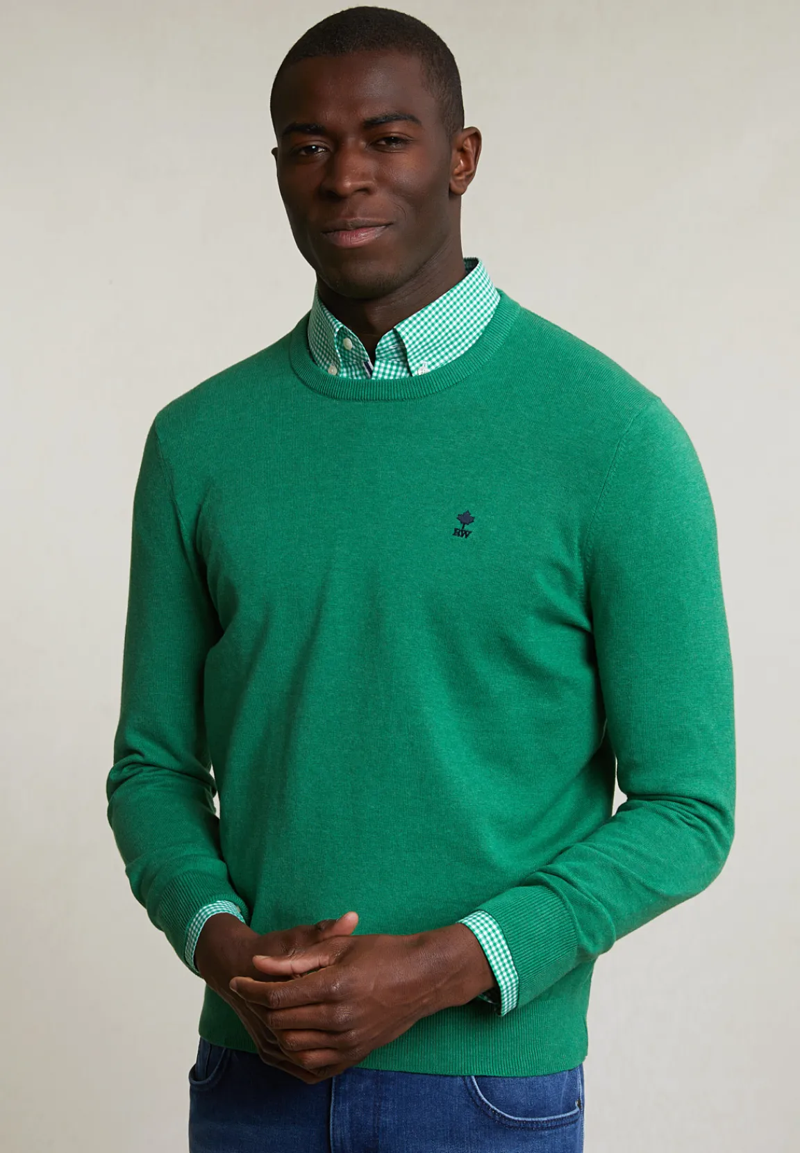 Online River Woods Normal fit basic katoenen trui ronde hals bean mix -