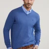 Sale River Woods Normal fit basic katoenen V-hals trui wagon blue mix -