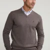 Hot River Woods Normal fit basic katoenen V-hals trui croissant mix -