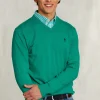 Discount River Woods Normal fit basic katoenen V-hals trui green twist mix -