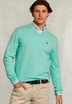 Clearance River Woods Normal fit basic katoenen V-hals trui gimlet mix -