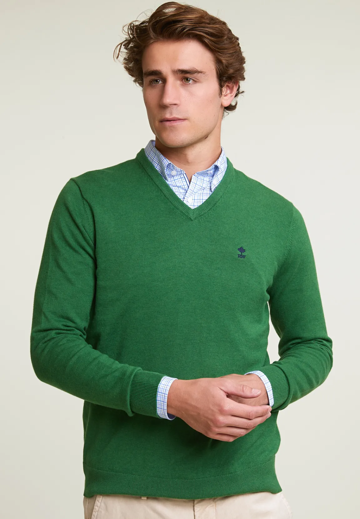 New River Woods Normal fit basic katoenen V-hals trui belize mix -