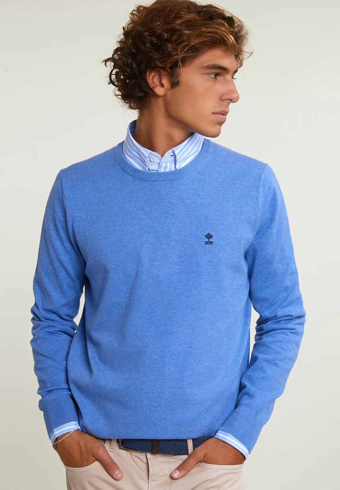 Online River Woods Normal fit basic katoenen trui ronde hals lt hamptons blue mix -