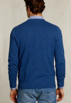 Fashion River Woods Normal fit basic katoenen V-hals trui blue jelly mix -
