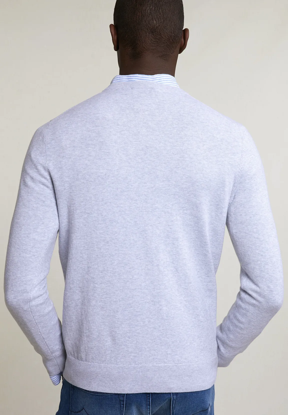 Sale River Woods Normal fit basic katoenen trui ronde hals lt grey mix -