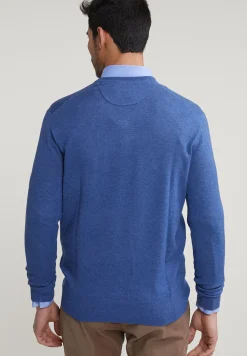 Sale River Woods Normal fit basic katoenen V-hals trui wagon blue mix -