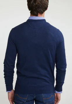 New River Woods Normal fit basic katoenen V-hals trui oriental blue mix -