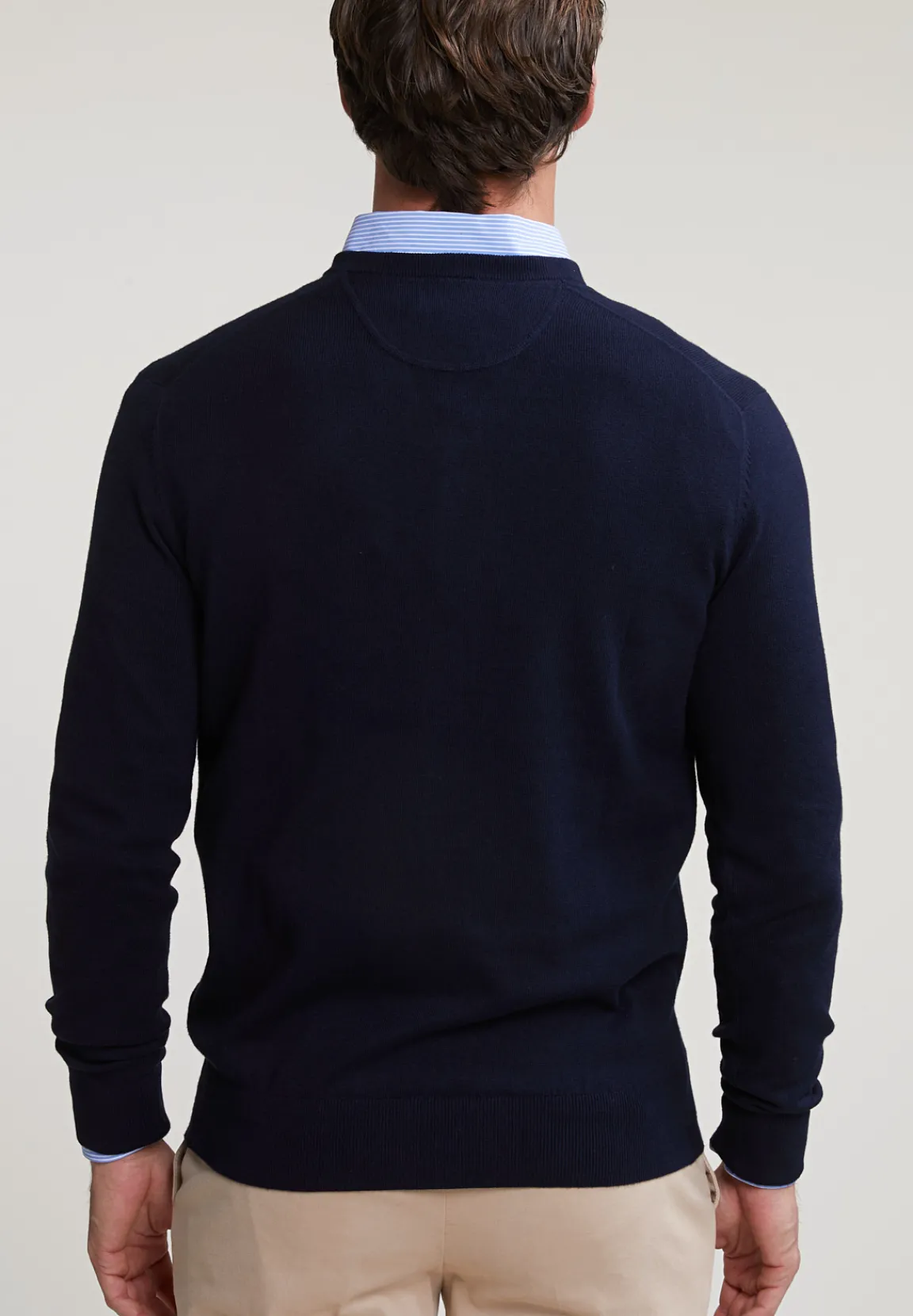 Clearance River Woods Normal fit basic katoenen V-hals trui navy -