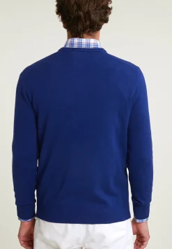 Best River Woods Normal fit basic katoenen V-hals trui royal blue mix -