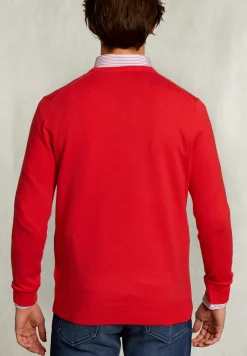 New River Woods Normal fit basic katoenen V-hals trui pomegranate -