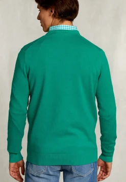 Discount River Woods Normal fit basic katoenen V-hals trui green twist mix -