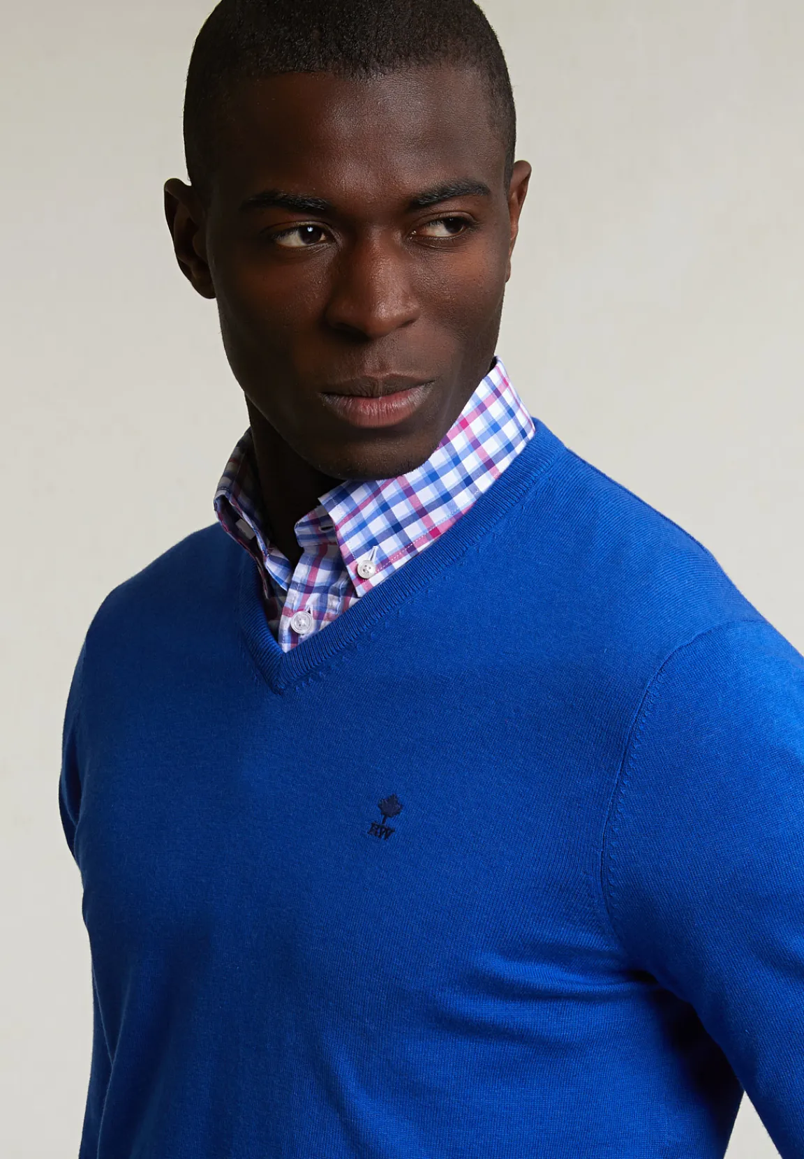 Outlet River Woods Normal fit basic katoenen V-hals trui evening blue mix -
