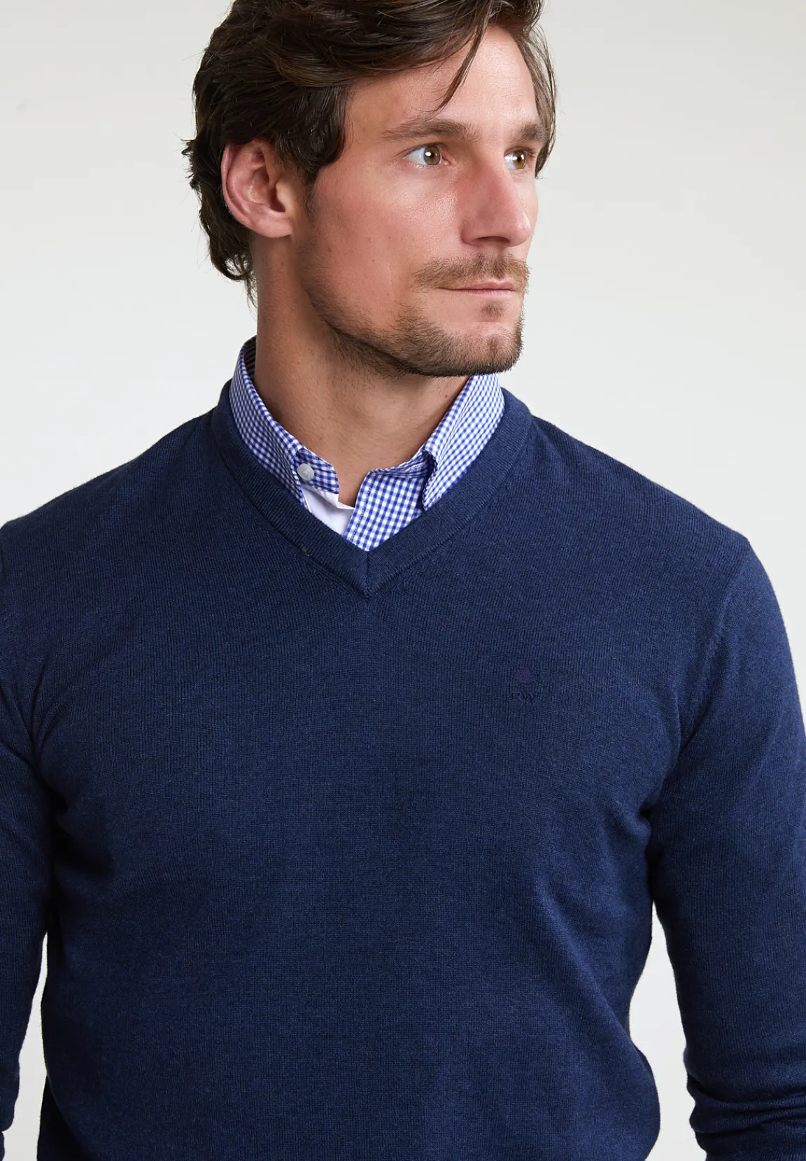 New River Woods Normal fit basic katoenen V-hals trui oriental blue mix -
