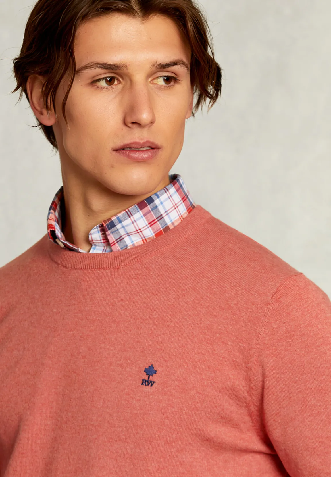 Hot River Woods Normal fit basic katoenen trui ronde hals terra mix -