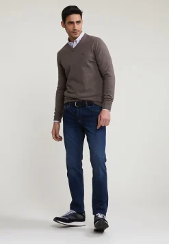 Hot River Woods Normal fit basic katoenen V-hals trui croissant mix -