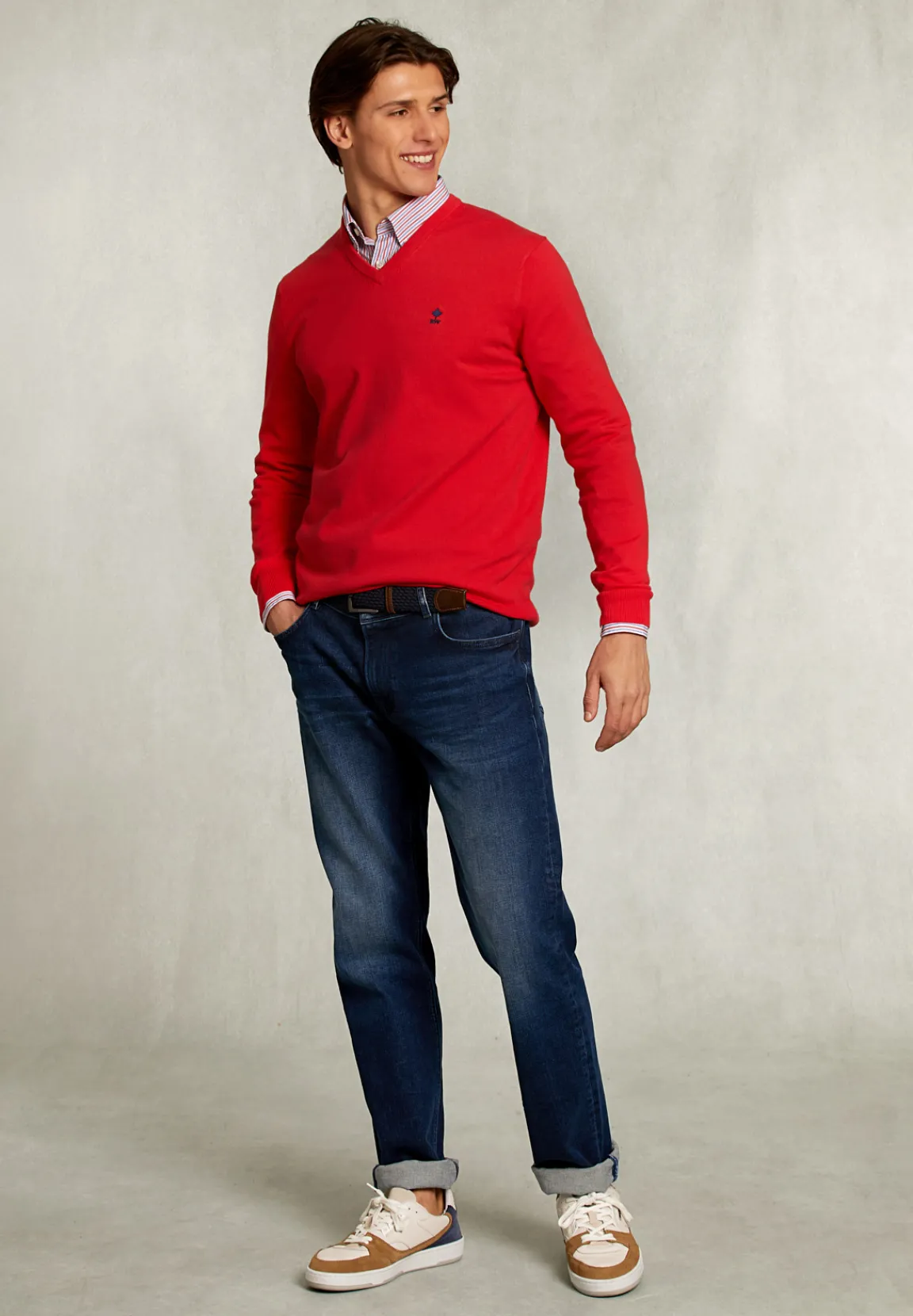 New River Woods Normal fit basic katoenen V-hals trui pomegranate -