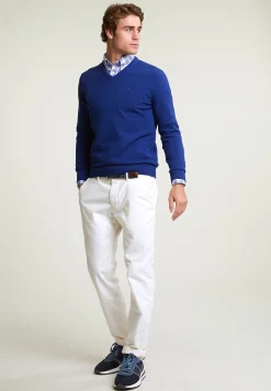 Best River Woods Normal fit basic katoenen V-hals trui royal blue mix -