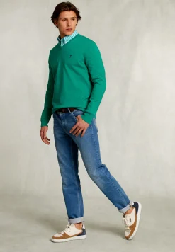 Discount River Woods Normal fit basic katoenen V-hals trui green twist mix -