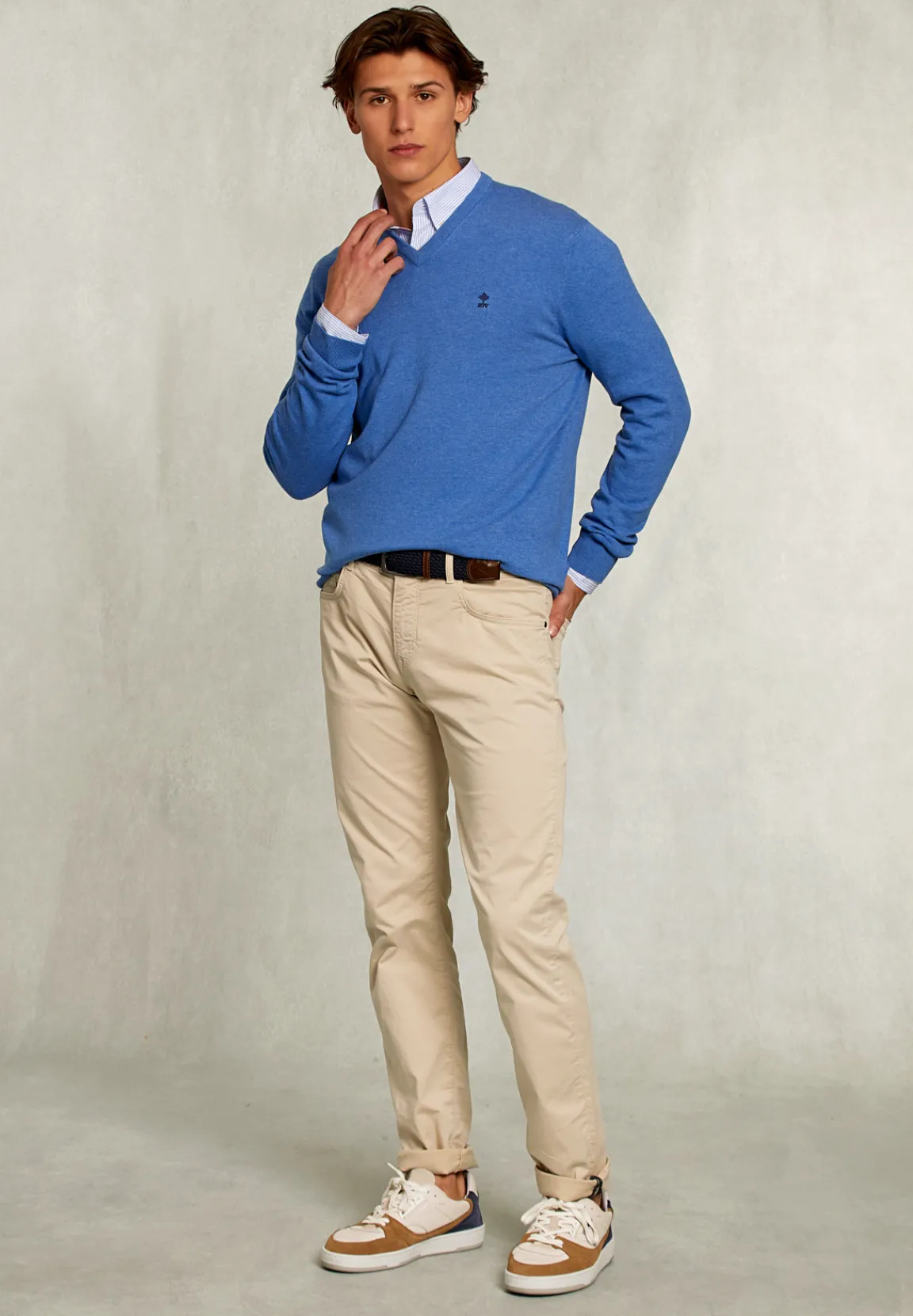 Sale River Woods Normal fit basic katoenen V-hals trui bluetiful mix -