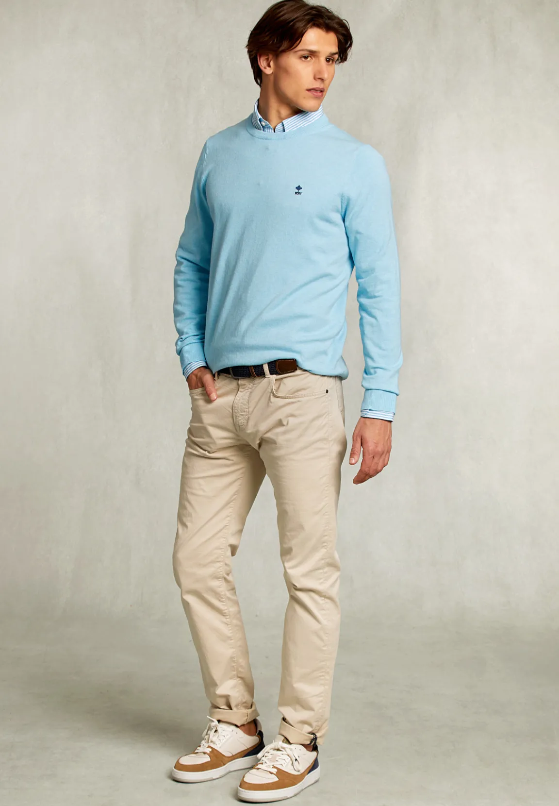 Sale River Woods Normal fit basic katoenen trui ronde hals bora bora mix -