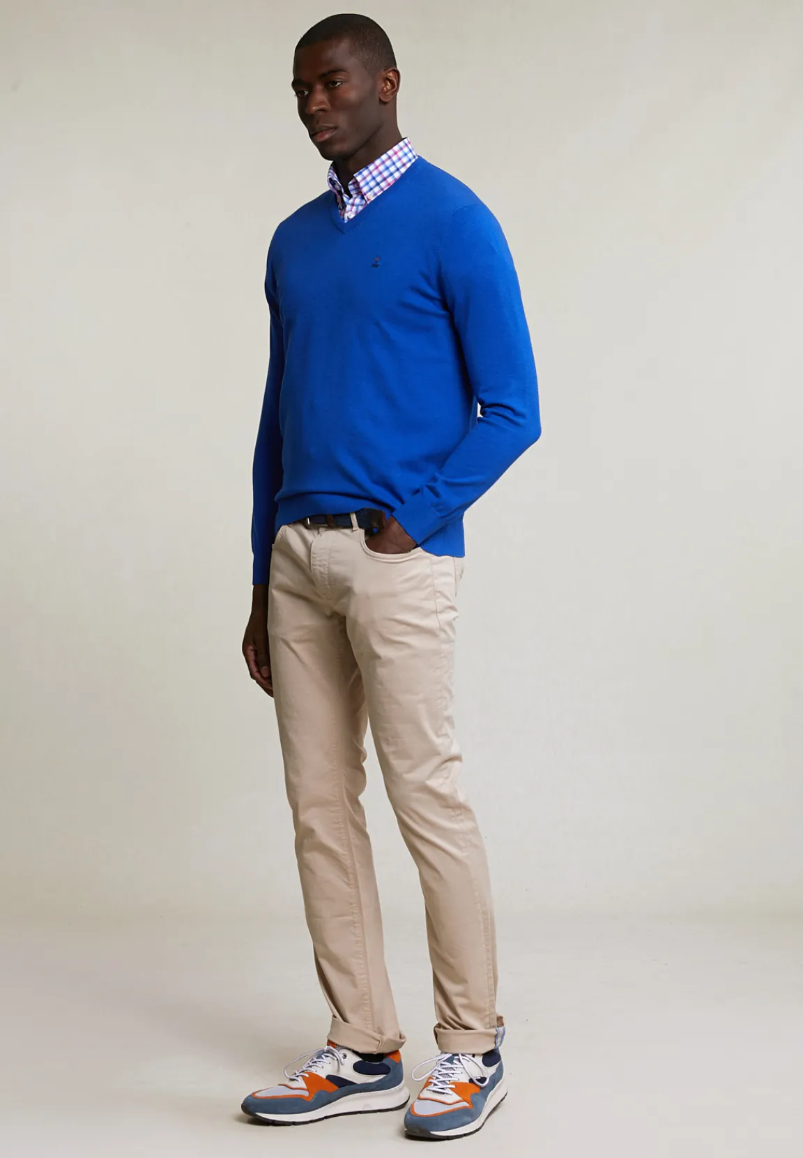 Outlet River Woods Normal fit basic katoenen V-hals trui evening blue mix -