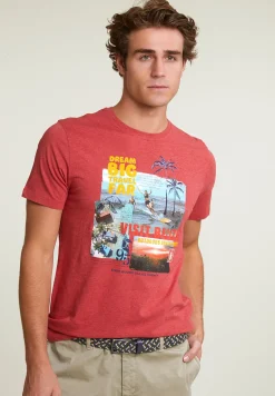 Clearance River Woods Normal fit basic T-shirt korte mouwen scarlet mix -