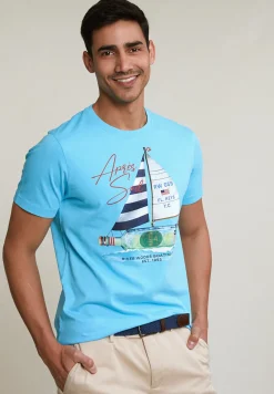 Outlet River Woods Normal fit basic T-shirt korte mouwen acqua -
