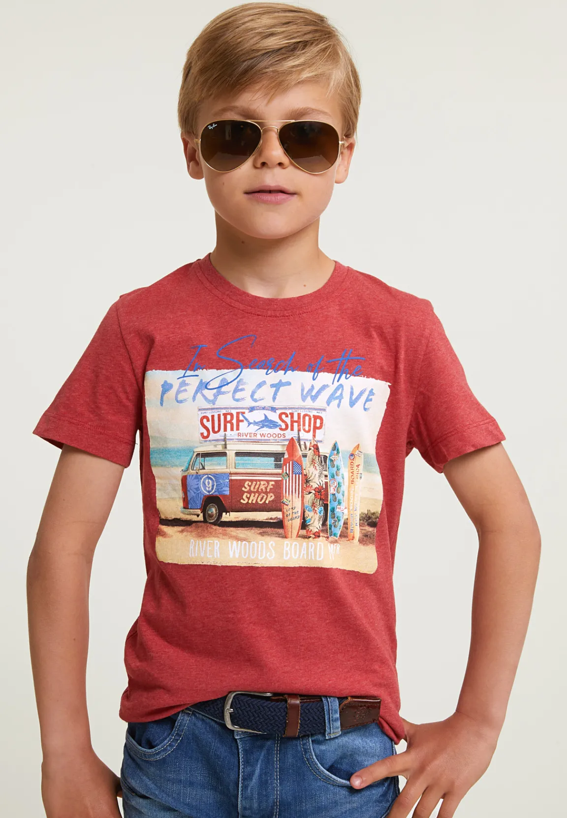 Hot River Woods Normal fit basic T-shirt korte mouwen scarlet mix -