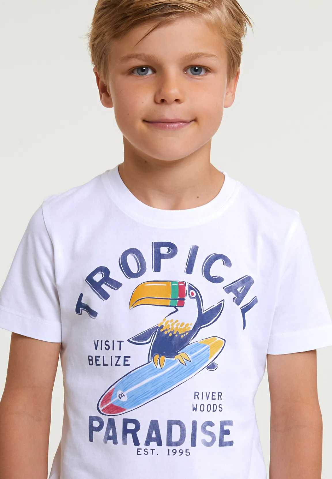 Hot River Woods Normal fit basic T-shirt korte mouwen wit -